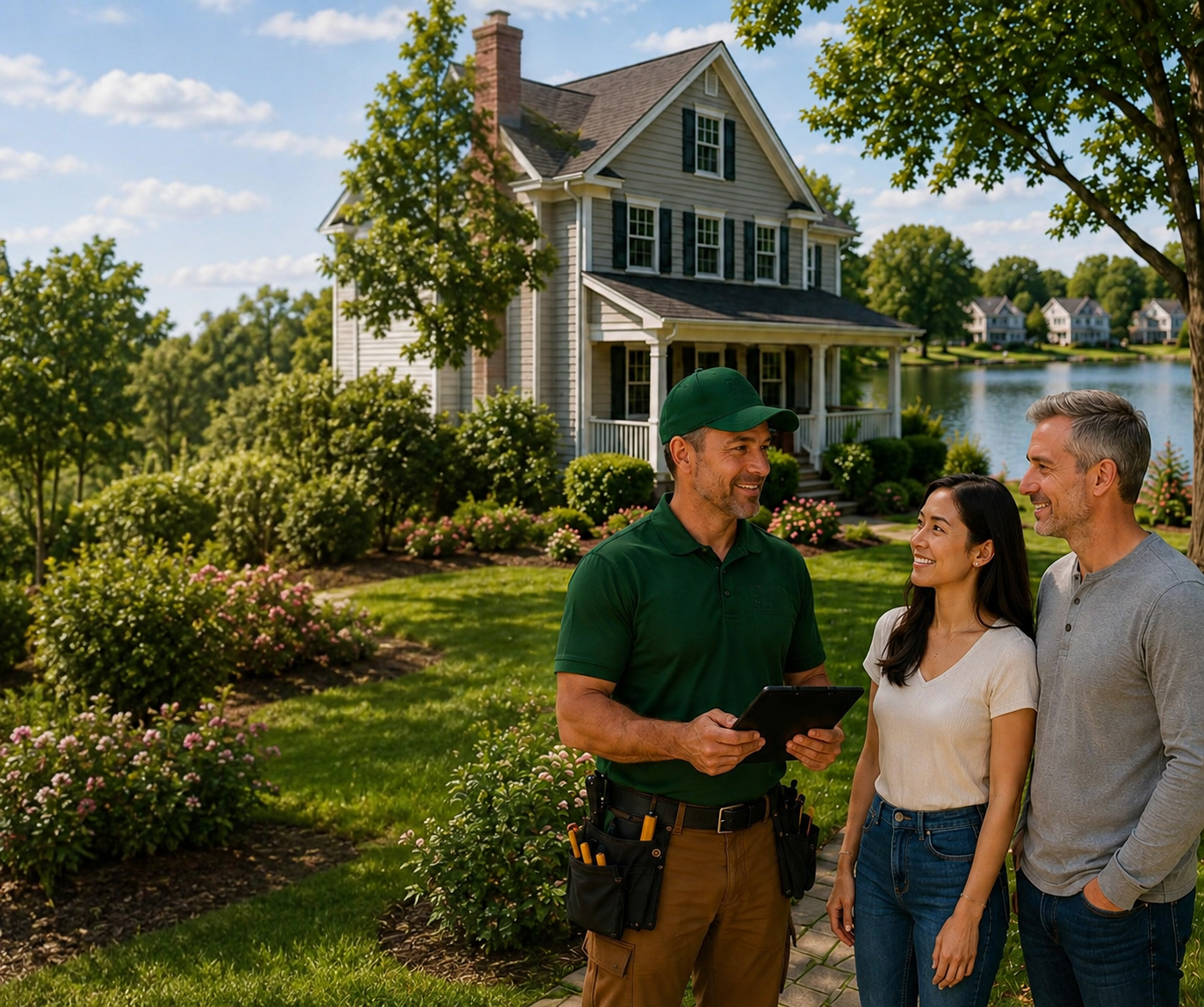 Basement Gurus technician consulting with South Jersey homeowners